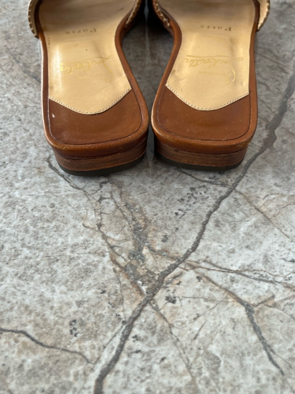 Christian Louboutin Leather Brogue Slides Mules Brown Buckle Sandals - Picture 9 of 10